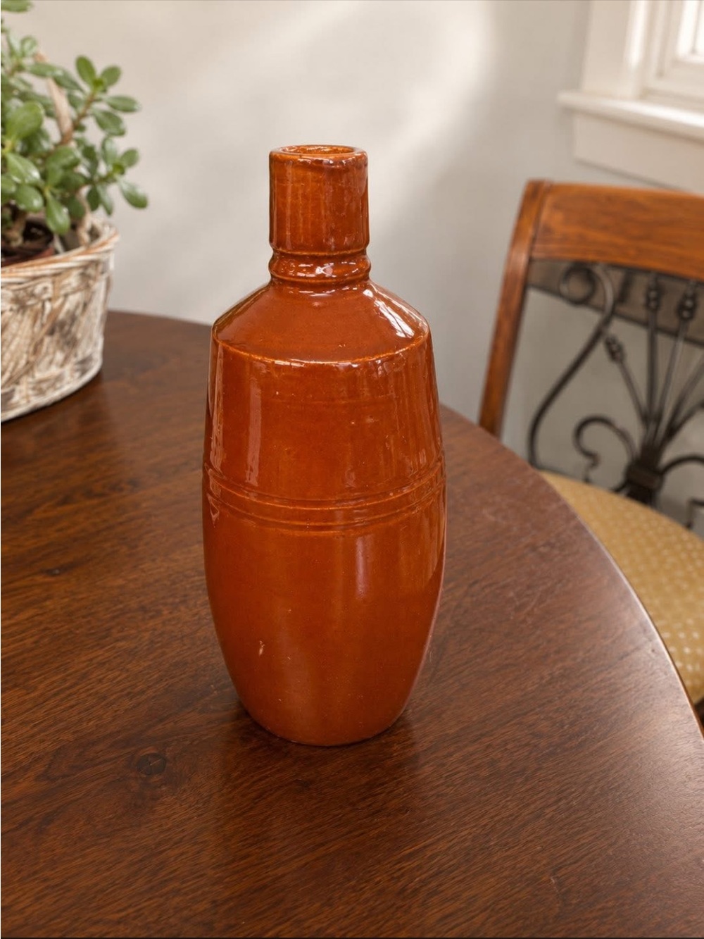 Vintage Rust Brown Ceramic Decorative Bottle Vase - Home Accents